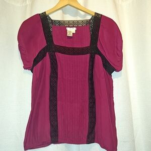 Sophie Max Magenta Blouse with Black Lace Accents